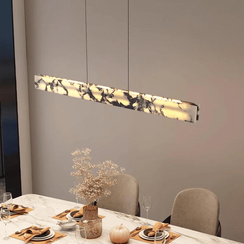 Long Strip Alabaster Chandelier, Adjustable Hanging Natural Stone Pendant Lighting for Dining Room Kitchen Island Office, operation11