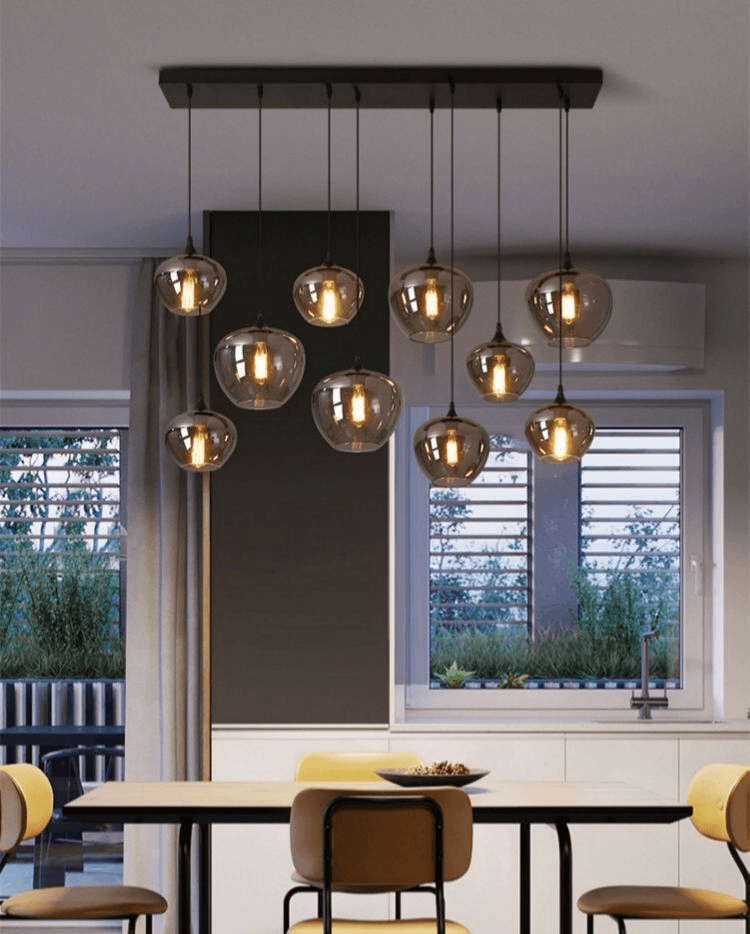 Indoor Hanging Glass Lighting Kitchen Island Restaurant Modern Smoke Grey Glass Ball Pendant Light, Smoke Grey Glass Ball Pendant Light PL0918-02, Dim LED Light, operation11