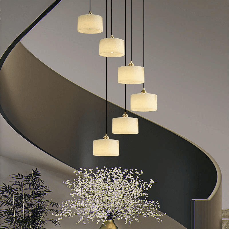 Dining Room Kitchen Lighting Modern Staircase Hanging Led White Alabaster Pendant Light Chandelier Marble Finish, operation11