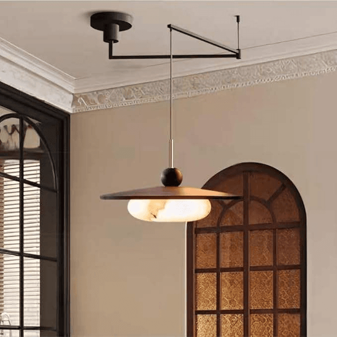 Modern Swing Arm Hanging Lamp Wabi-sabi Wooden Pendant Light Japanese Style Pendant Light for Dinning Room Kitchen, Wabi-Sabi Wooden Swing Arm Pendant Light, operation11