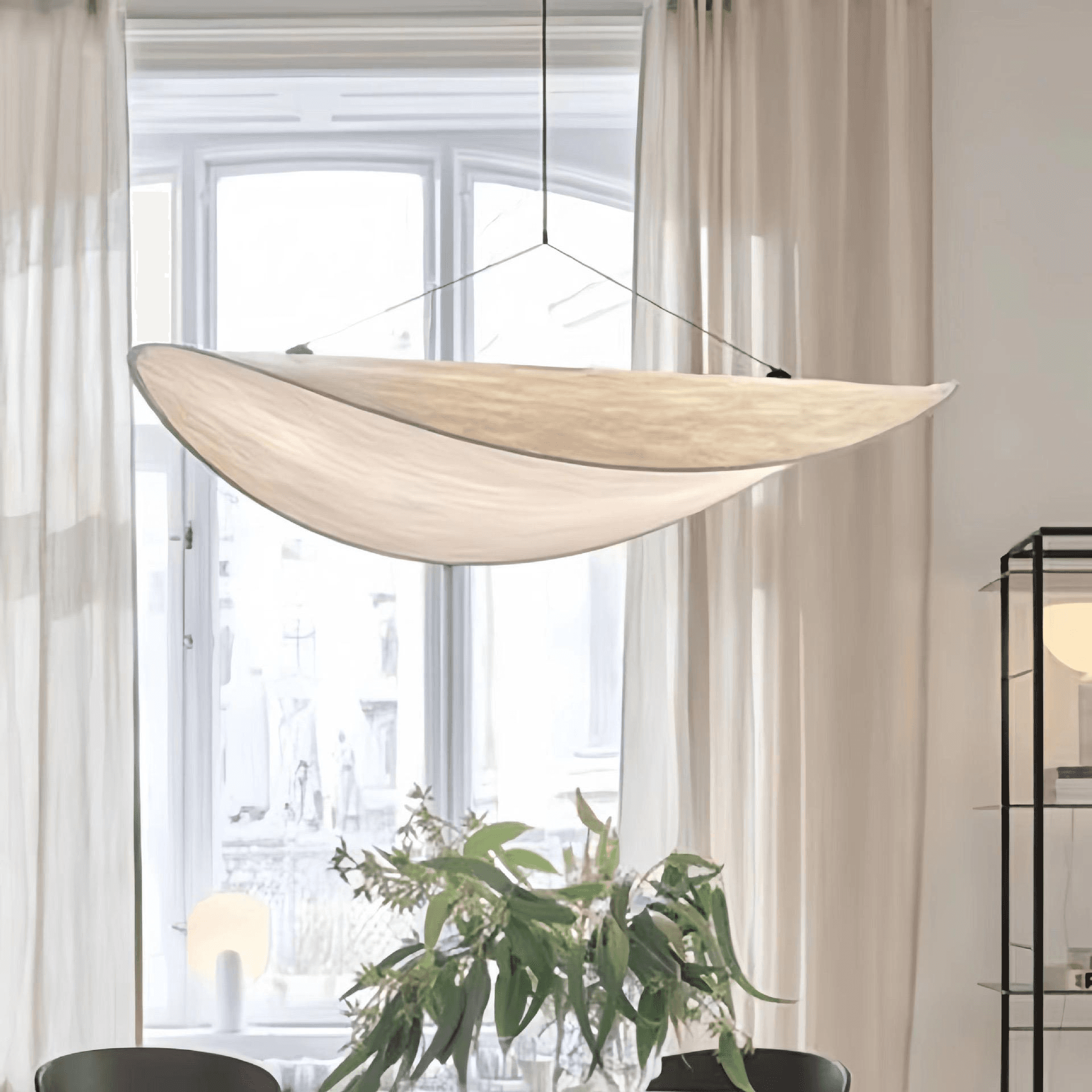 Home Decor Minimalist Design Silk Pendant Light Kitchen Led Hanging Lamp Indoor Big Fabric Nordic Modern Chandelier, Leaf Shape Silk Chandelier PL0918-11, Dimmable 2700K Light, operation11