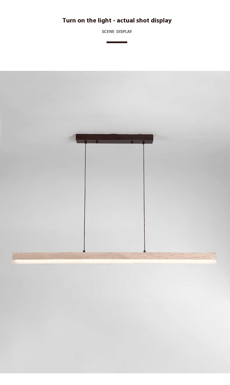 Travertine Pendant Lamp Wood Stone Lamp Modern Chandelier Lamp Pendant for Dining Room, Travertine Walnut Wood LED Linear Pendant Light for Home, operation11