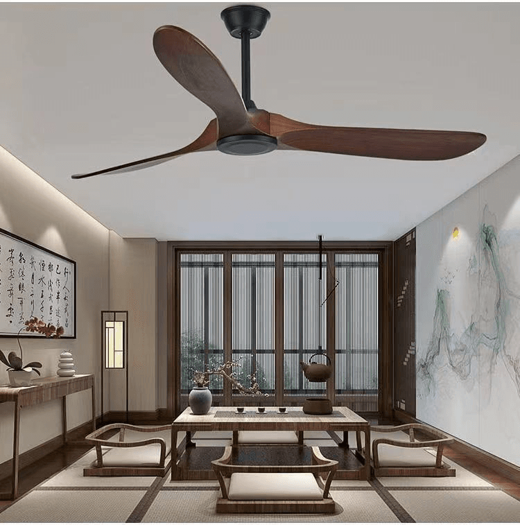 New Style Nordic Luxury 52 Inch Solid Wooden 3 Blade Modern Motor Mute Ceiling Fan Light, Deep Walnut Ceiling Fan With Light PL0918-08, Remote 3-Speed, operation11