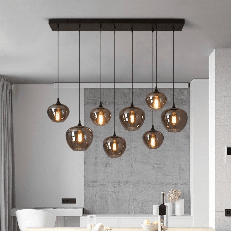 Indoor Hanging Glass Lighting Kitchen Island Restaurant Modern Smoke Grey Glass Ball Pendant Light, Smoke Grey Glass Ball Pendant Light PL0918-02, Dim LED Light, operation11