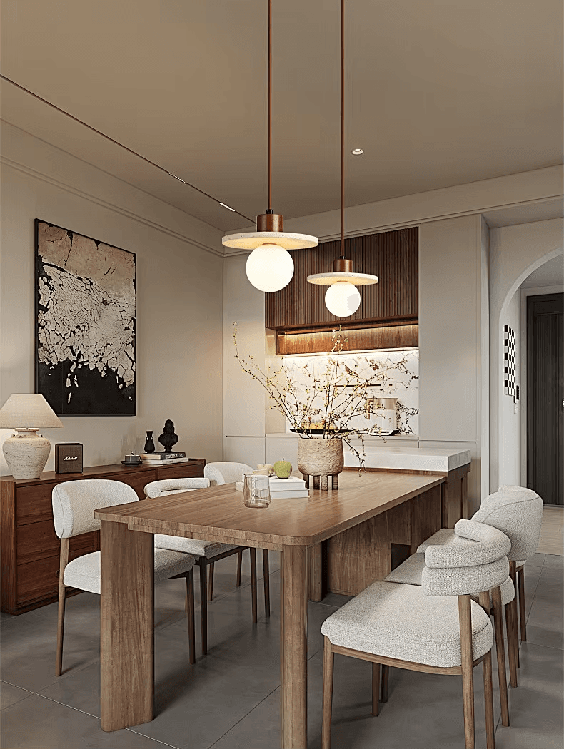 Natural Travertine Pendant Light Modern Wabi Sabi Stone Hanging Lamp Dining Room Chandelier Wooden Accent Lighting, Wabi Sabi Log Yellow Limestone Pendant Light PL0918-15, Dimm, operation11
