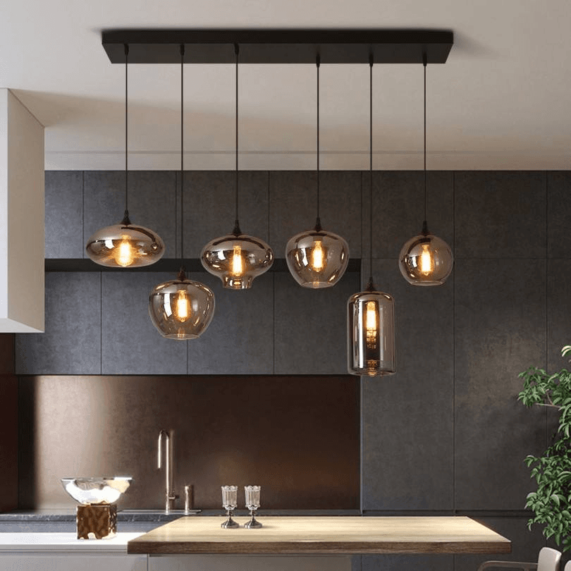 Indoor Hanging Glass Lighting Kitchen Island Restaurant Modern Smoke Grey Glass Ball Pendant Light, Smoke Grey Glass Ball Pendant Light PL0918-02, Dim LED Light, operation11