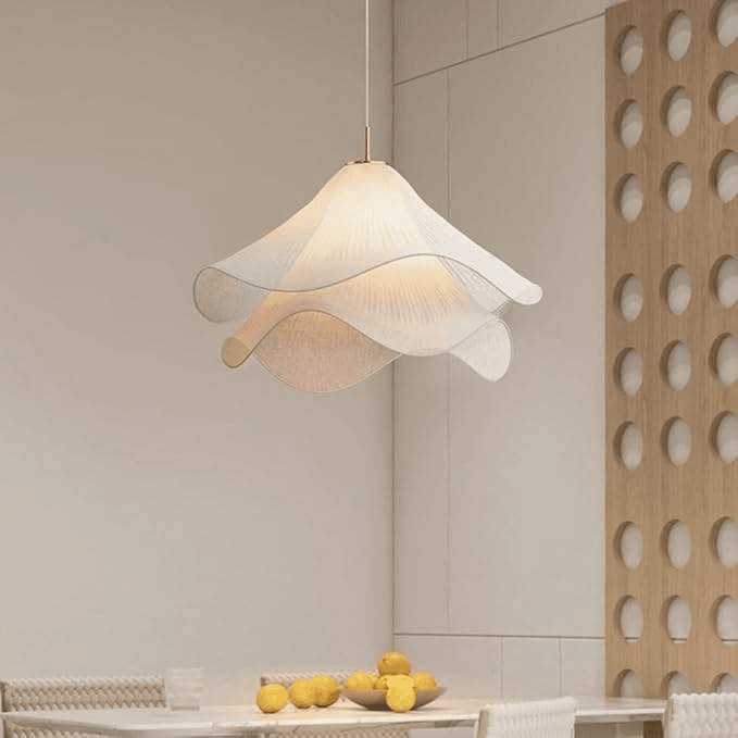 French Style Nordic Cream Chandelier Living Room Bedroom Lamp Middle Size Led Dimmable Fabric Warm Lighting, French Nordic Cream Fabric Pendant Light PL0918-06, Dimmable, operation11