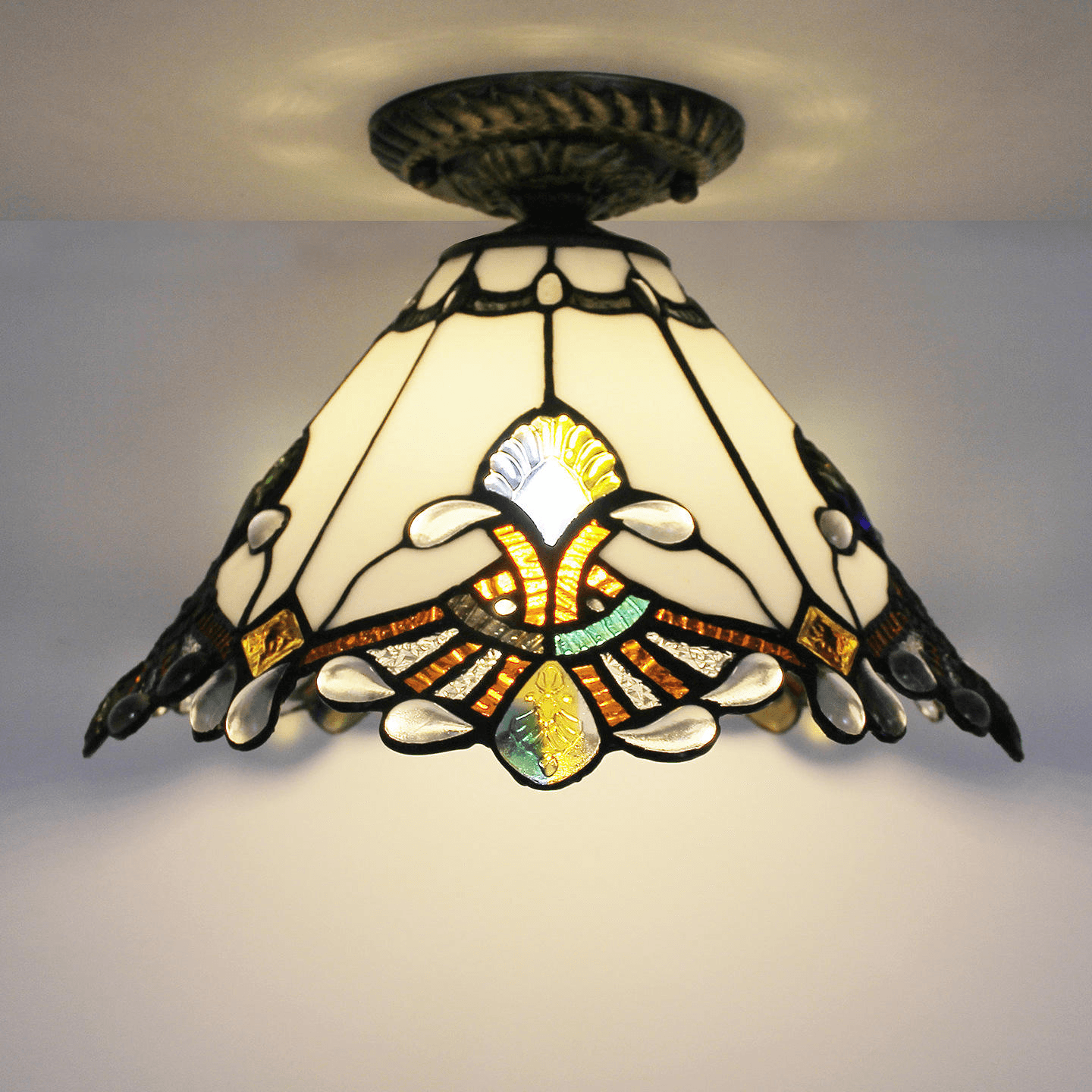 European Retro Iron LED Crystal Ceiling Bedroom Study Cozy Romantic Bar Cafe Corridor Hallway Tiffany Lamp Warm Energy, European Retro Tiffany LED Ceiling Lamp, operation11