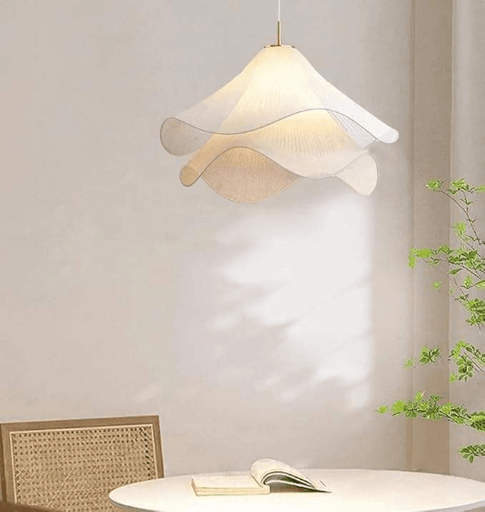 French Style Nordic Cream Chandelier Living Room Bedroom Lamp Middle Size Led Dimmable Fabric Warm Lighting, French Nordic Cream Fabric Pendant Light PL0918-06, Dimmable, operation11