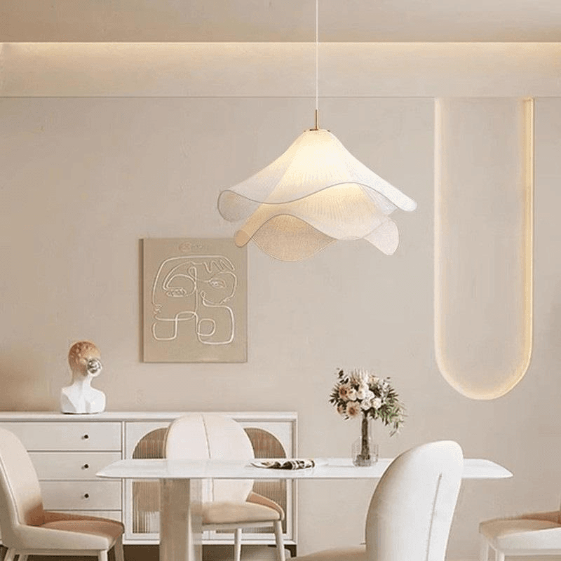 French Style Nordic Cream Chandelier Living Room Bedroom Lamp Middle Size Led Dimmable Fabric Warm Lighting, French Nordic Cream Fabric Pendant Light PL0918-06, Dimmable, operation11