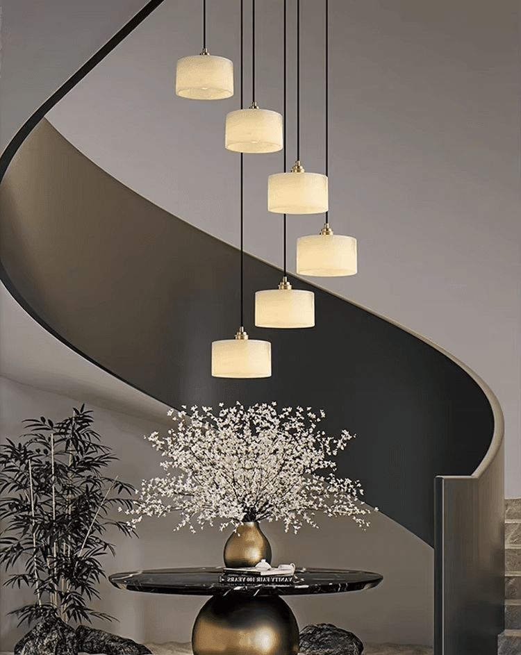 Dining Room Kitchen Lighting Modern Staircase Hanging Led White Alabaster Pendant Light Chandelier Marble Finish, operation11