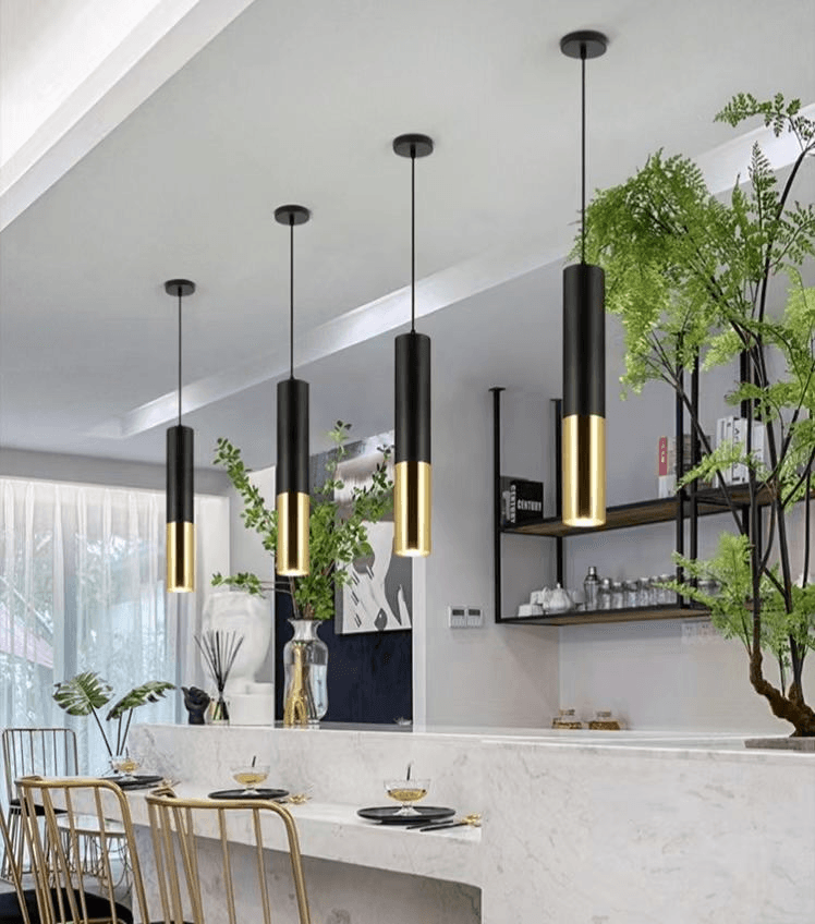Aluminum Tube Pendant Light Modern Black Brass Gold Home Kitchen Bar Linear Pendant Light Chandelier, Modern Black Gold Aluminum Long Tube LED Lamp Non-Dimmable f, operation11