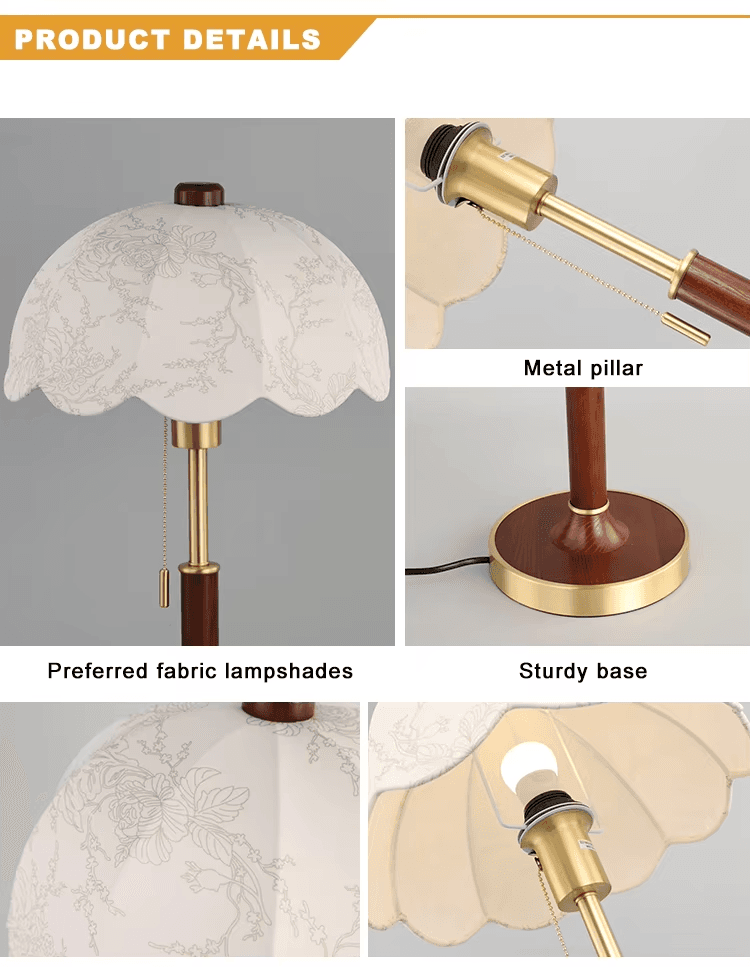 French Vintage Mid-Century Style Table Lamp Fabric Lampshade Luxury Desk Lamp for Hotel Villas Decorative Ambient Light, operation11