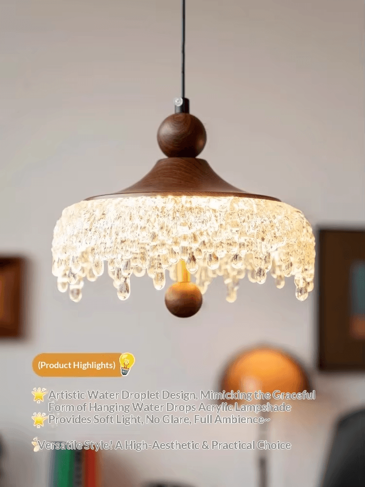 French-style Vintage Iron LED Remote Control Restaurant Chandelier Retro Walnut-colored Droplet Bedside Pendant Lamp, French Vintage Iron LED Chandelier, operation11