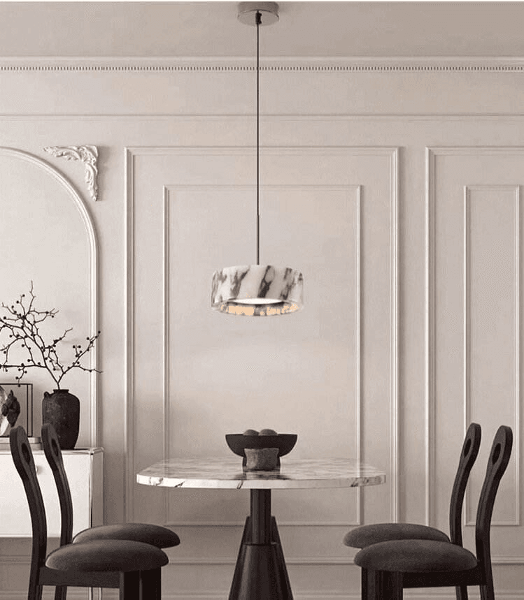 Indoor Linear Restaurant Kitchen Island Creative Marble Pendant Light Decoration Home Chandeliers Lamp, Modern Natural Marble Pendant Light, Dimmable LED Ring Hangi, operation11