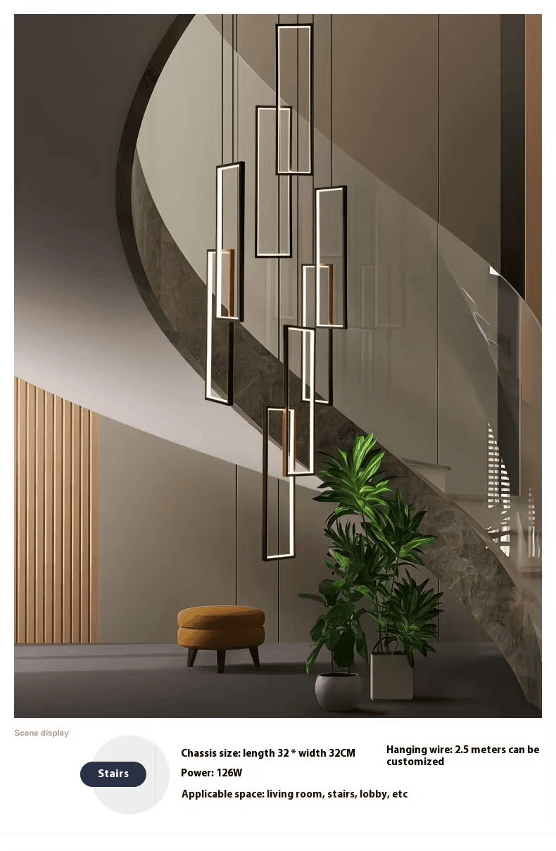 Modern Led Pendant Light Hotel High Ceiling Geometric Hanging Lamp Staircase Large Long Customized Acrylic Chandelier, Modern High Ceiling Staircase Chandelier PL0918-16, Dim LED, operation11