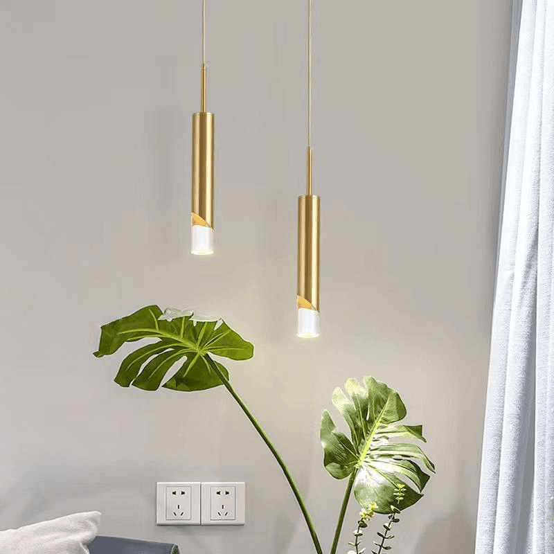 Minimalist Gold Acrylic Long Tube Dining Table Restaurant Double Head Bedroom Bedside Table Pendant Lamp, operation11