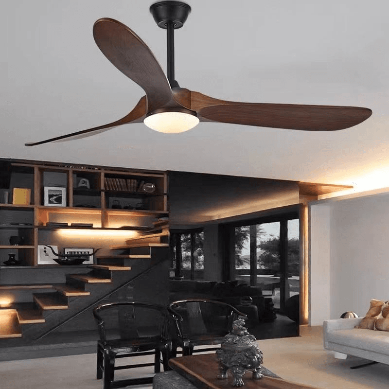 New Style Nordic Luxury 52 Inch Solid Wooden 3 Blade Modern Motor Mute Ceiling Fan Light, Deep Walnut Ceiling Fan With Light PL0918-08, Remote 3-Speed, operation11