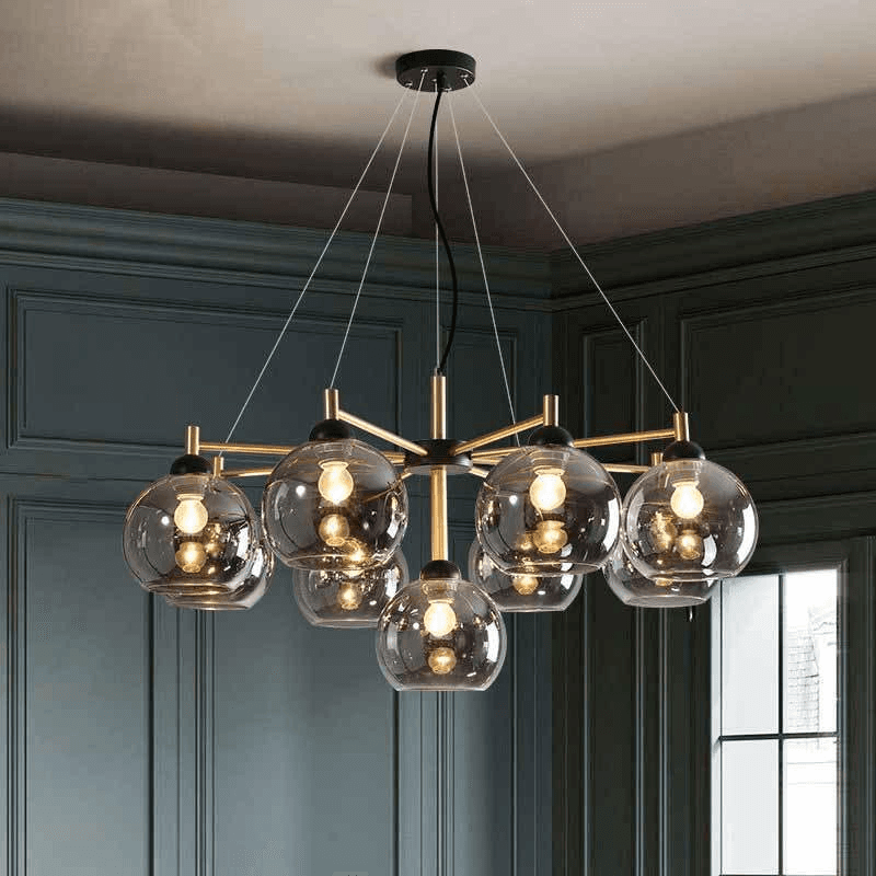 Vintage Nordic Table Hall Lighting Fixtures Living Room Dining Chandelier Kitchen Smoky Glass Ball Ceiling Hanging Lamp, Smoky Glass Ball Chandelier Nordic Vintage, operation11