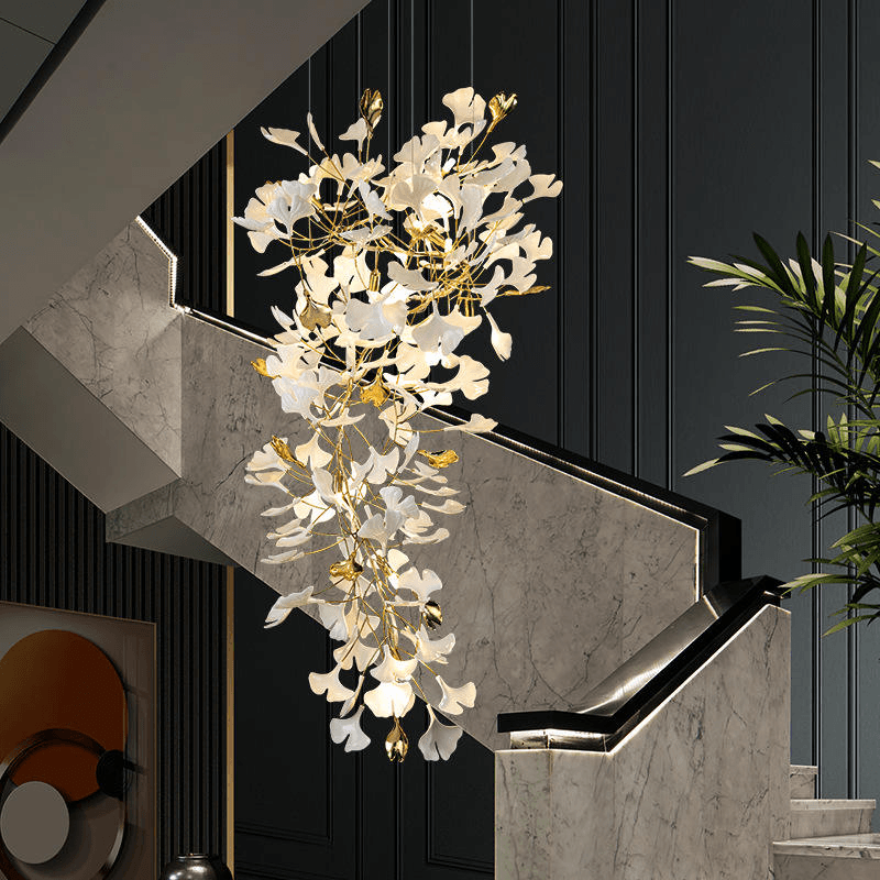 Luxury Restaurant Chandelier Artistic Ginkgo Leaves Chandelier Living Room of Villa Hotel Lobby Banquet Hall Chandelier, Custom Ginkgo Leaves Chandelier PL0918-01, Dimmable 2700K Wa, operation11