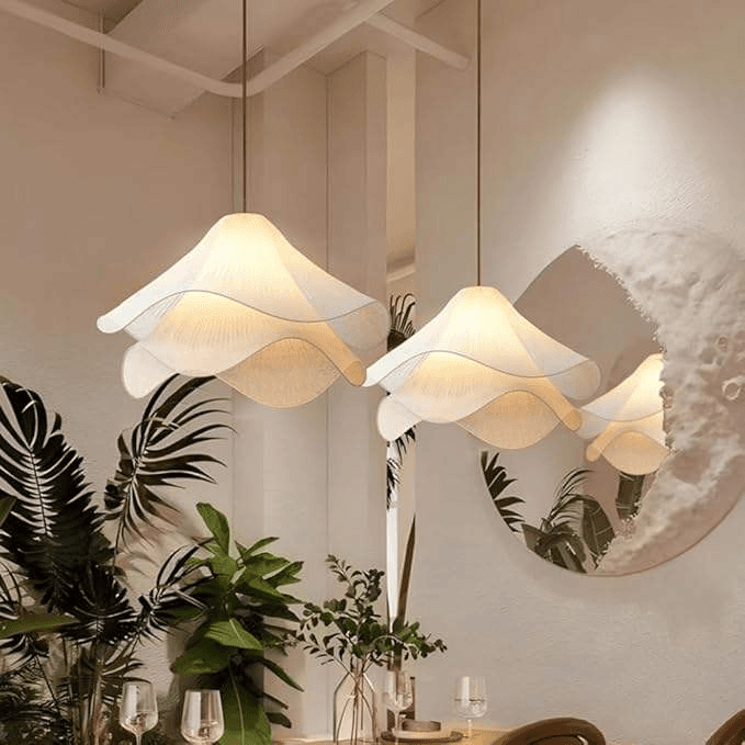 French Style Nordic Cream Chandelier Living Room Bedroom Lamp Middle Size Led Dimmable Fabric Warm Lighting, French Nordic Cream Fabric Pendant Light PL0918-06, Dimmable, operation11