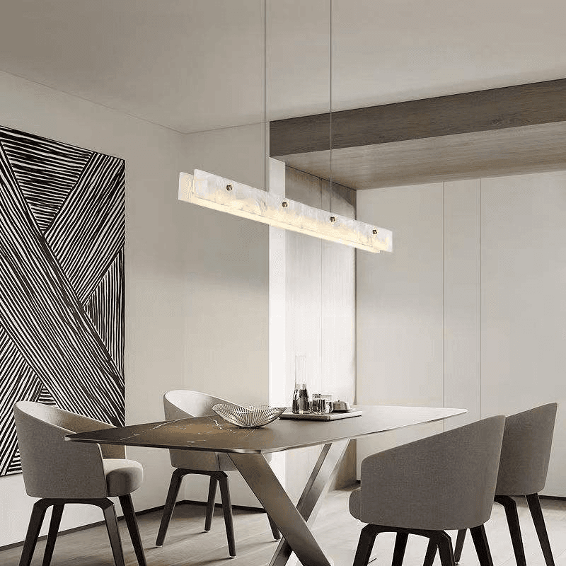 Modern Linear Marble Pendant Light Spanish Alabaster Rectangular Chandelier for Kitchen Dining, Natural Alabaster Linear Pendant Light, Dimmable LED Dining, operation11