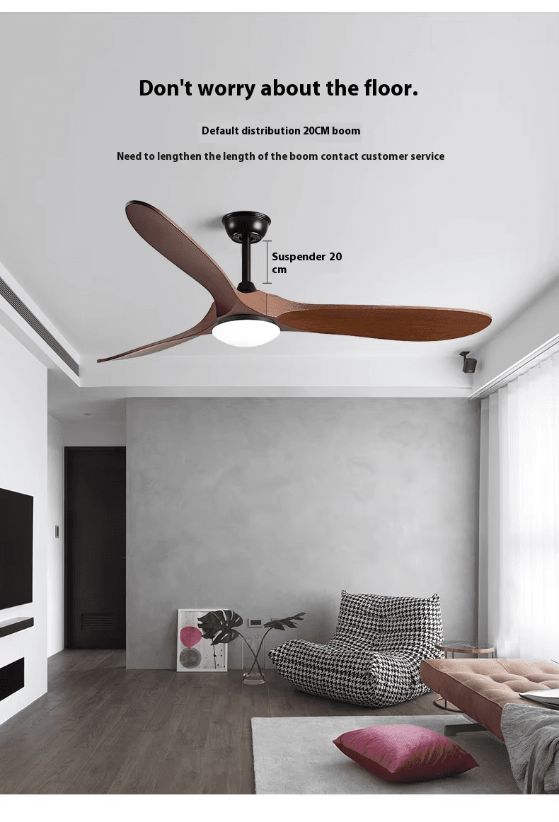 New Style Nordic Luxury 52 Inch Solid Wooden 3 Blade Modern Motor Mute Ceiling Fan Light, Deep Walnut Ceiling Fan With Light PL0918-08, Remote 3-Speed, operation11