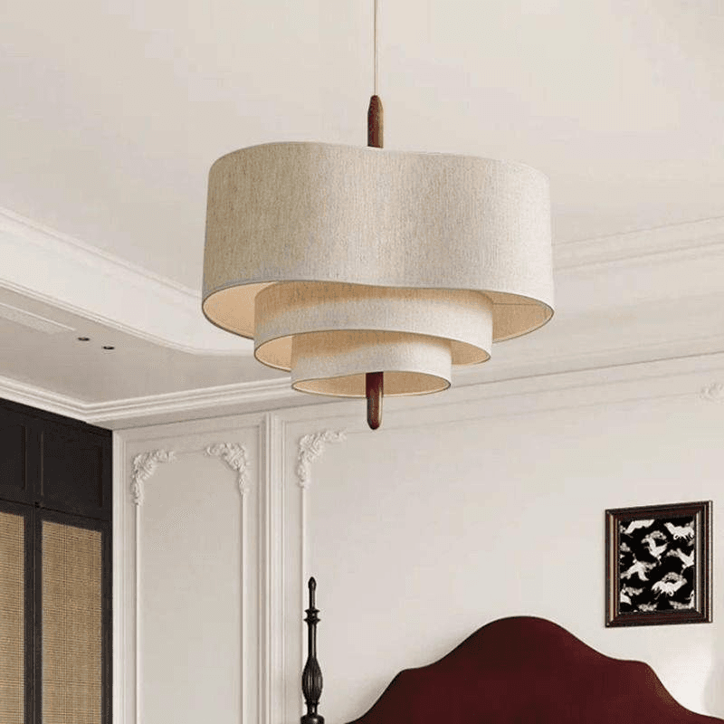 Living Room Restaurant Kitchen Dining Chandelier Led E27 Vintage Kitchen Ceiling Fabric Wabi Sabi Pendant Light, Wabi Sabi Beige Fabric Iron Pendant Light Dimmable LED Chand, operation11