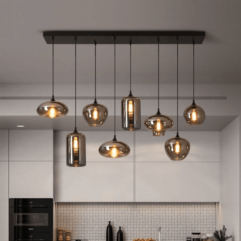 Indoor Hanging Glass Lighting Kitchen Island Restaurant Modern Smoke Grey Glass Ball Pendant Light, Smoke Grey Glass Ball Pendant Light PL0918-02, Dim LED Light, operation11
