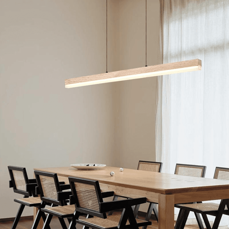 Travertine Pendant Lamp Wood Stone Lamp Modern Chandelier Lamp Pendant for Dining Room, Travertine Walnut Wood LED Linear Pendant Light for Home, operation11
