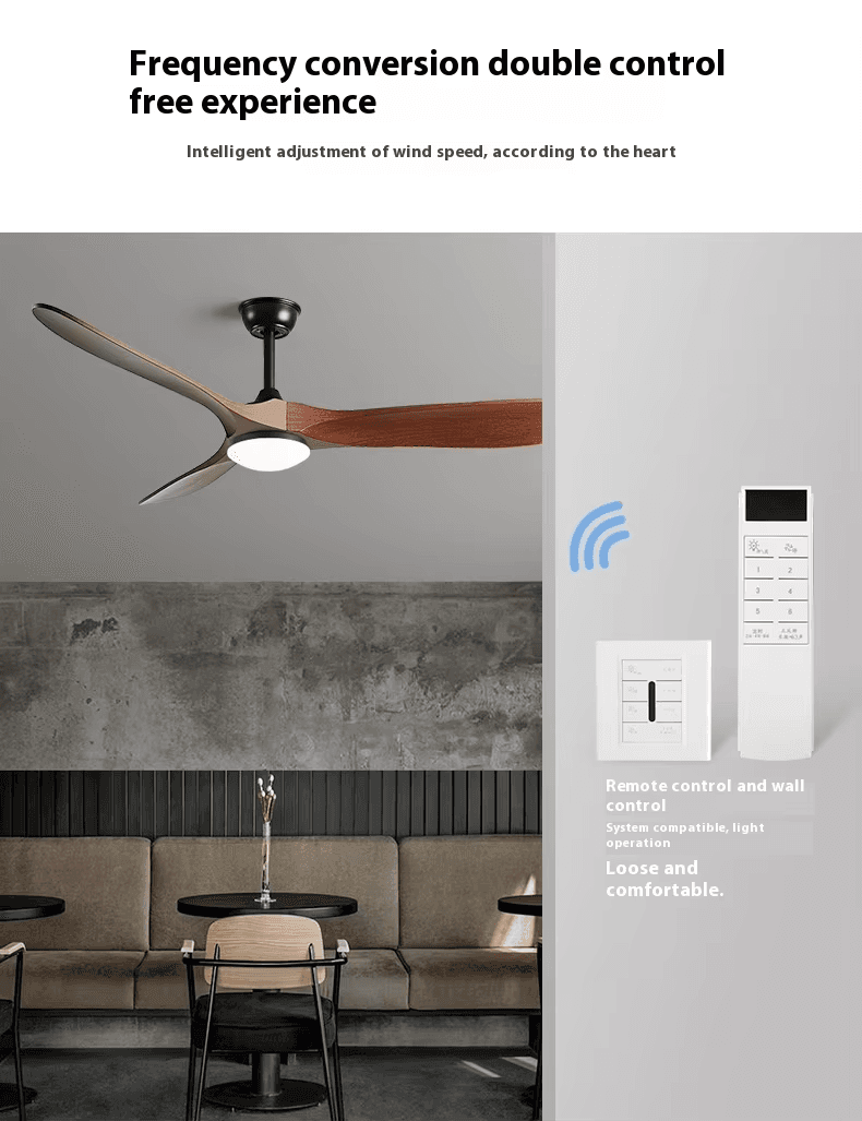 New Style Nordic Luxury 52 Inch Solid Wooden 3 Blade Modern Motor Mute Ceiling Fan Light, Deep Walnut Ceiling Fan With Light PL0918-08, Remote 3-Speed, operation11