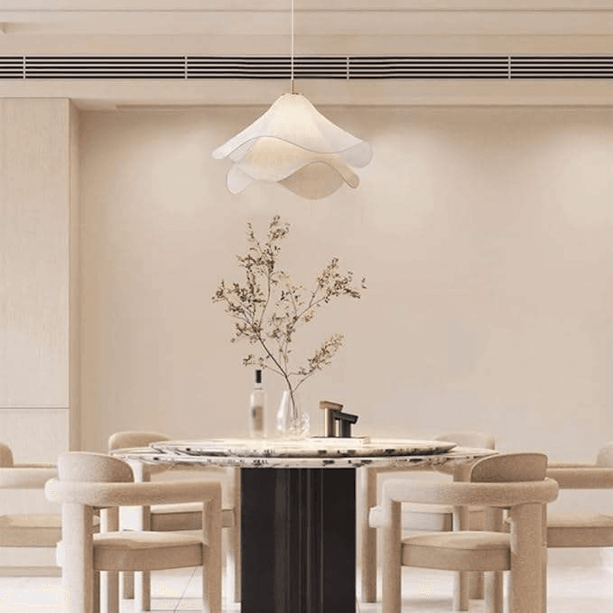 French Style Nordic Cream Chandelier Living Room Bedroom Lamp Middle Size Led Dimmable Fabric Warm Lighting, French Nordic Cream Fabric Pendant Light PL0918-06, Dimmable, operation11
