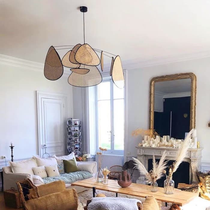 Screen Cannage Pendant Light - Woven Rattan Design for Living Room, operation11