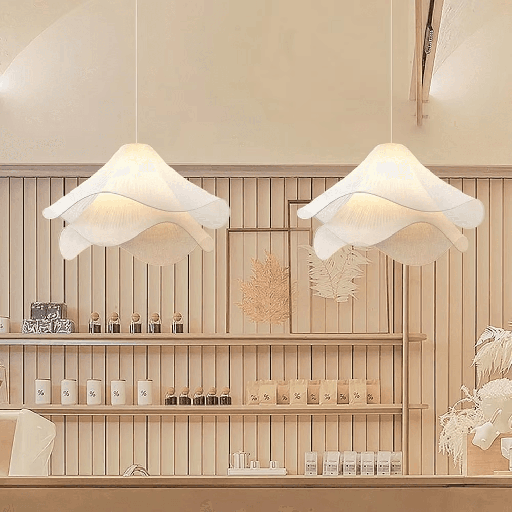 French Style Nordic Cream Chandelier Living Room Bedroom Lamp Middle Size Led Dimmable Fabric Warm Lighting, French Nordic Cream Fabric Pendant Light PL0918-06, Dimmable, operation11