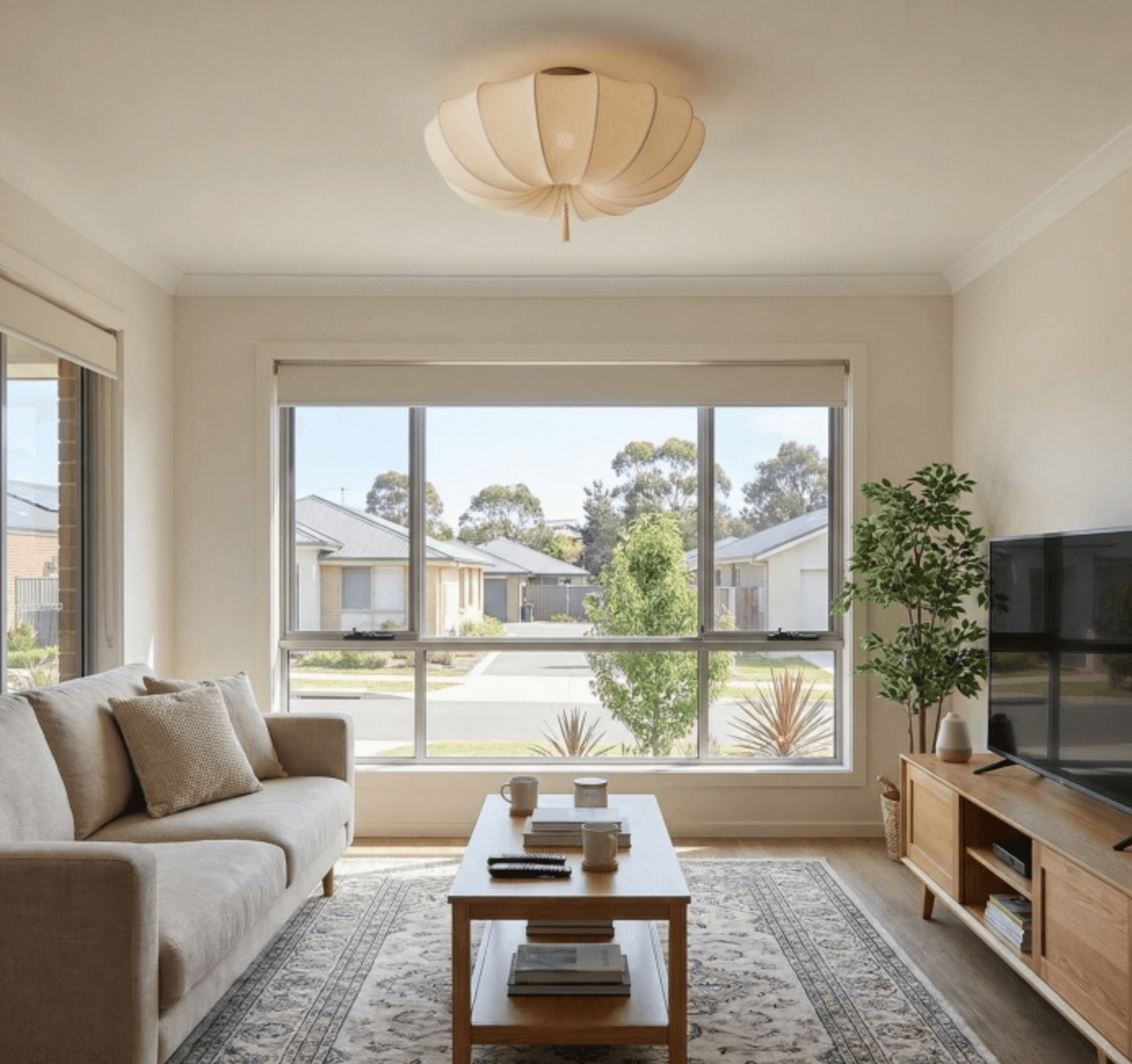 Traditional Round Fabric Chandelier ‑ Japanese Style for Living Room T261, operation11