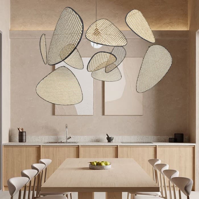 Screen Cannage Pendant Light - Woven Rattan Design for Living Room, operation11