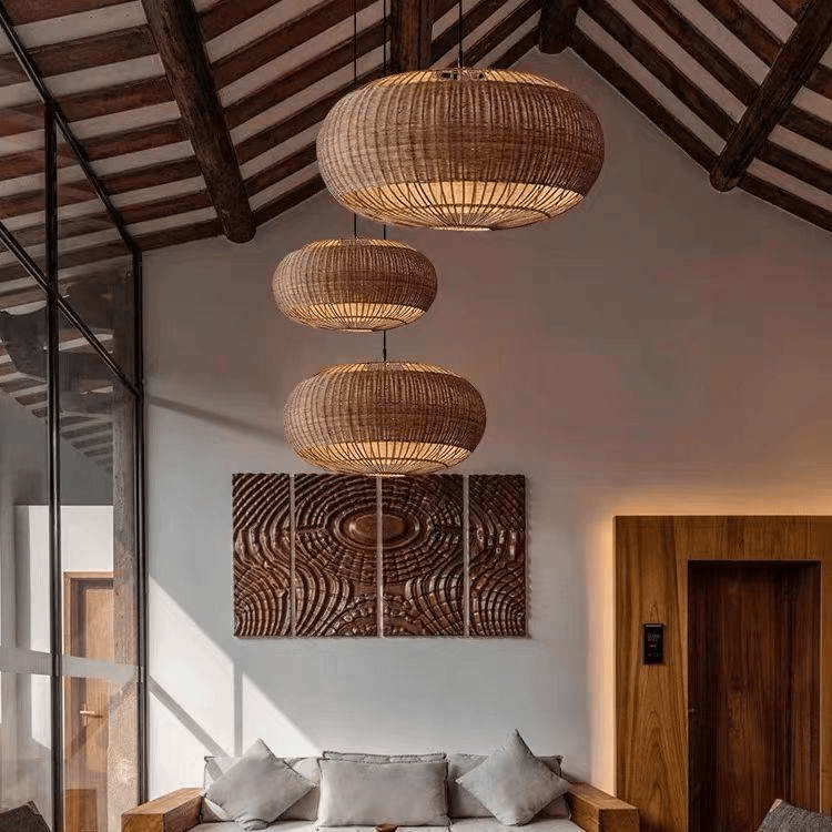 Ip65 Waterproof Rattan Woven Pendant Lamp Aluminum Led Light Source for Outdoor Garden Courtyard Hotel Home, IP65 Waterproof Rattan Woven Pendant Lamp LED Light for Home, operation11