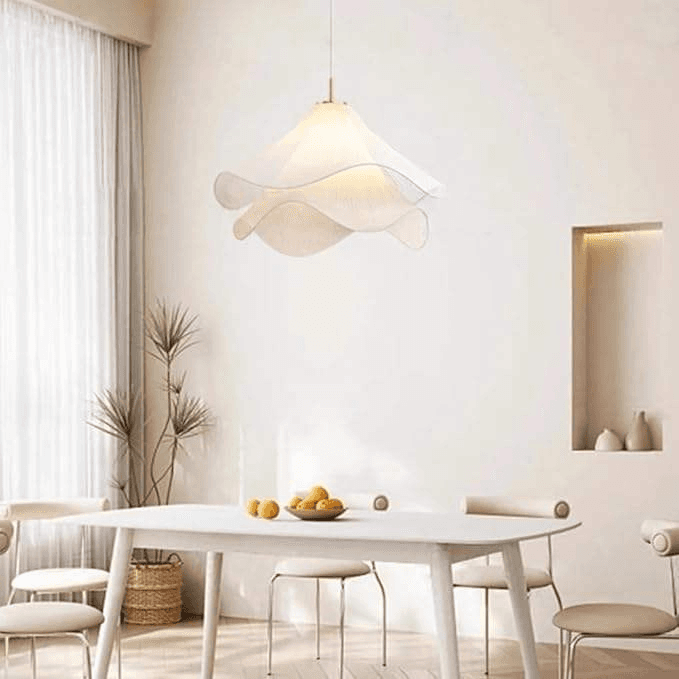 French Style Nordic Cream Chandelier Living Room Bedroom Lamp Middle Size Led Dimmable Fabric Warm Lighting, French Nordic Cream Fabric Pendant Light PL0918-06, Dimmable, operation11