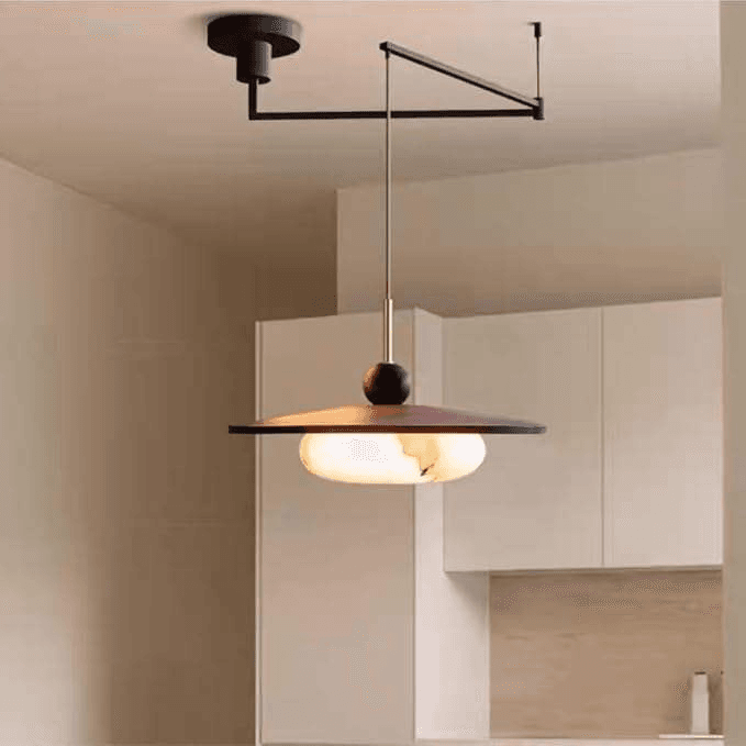 Modern Swing Arm Hanging Lamp Wabi-sabi Wooden Pendant Light Japanese Style Pendant Light for Dinning Room Kitchen, Wabi-Sabi Wooden Swing Arm Pendant Light, operation11