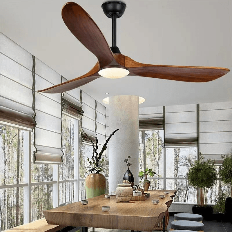 New Style Nordic Luxury 52 Inch Solid Wooden 3 Blade Modern Motor Mute Ceiling Fan Light, Deep Walnut Ceiling Fan With Light PL0918-08, Remote 3-Speed, operation11