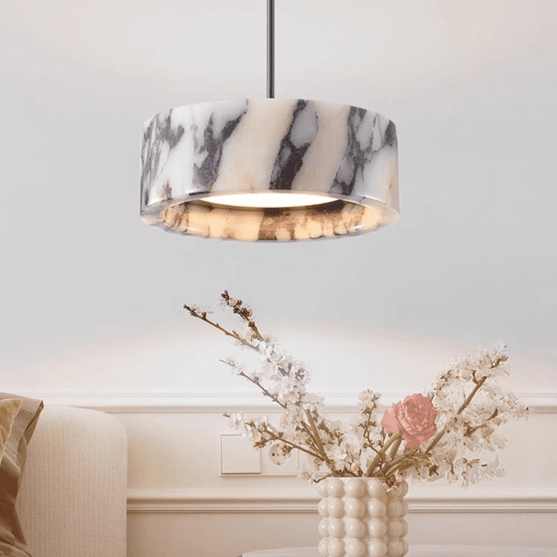 Indoor Linear Restaurant Kitchen Island Creative Marble Pendant Light Decoration Home Chandeliers Lamp, Modern Natural Marble Pendant Light, Dimmable LED Ring Hangi, operation11
