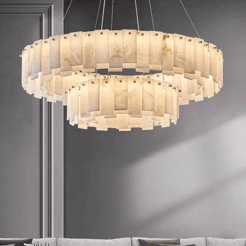 Postmodern All-copper Chandelier Living Room Creative Minimalist Dining Room, Bedroom, Natural Marble All-copper Lamp., Modern Luxury Natural Marble All-Copper Oval LED Chandelier, operation11