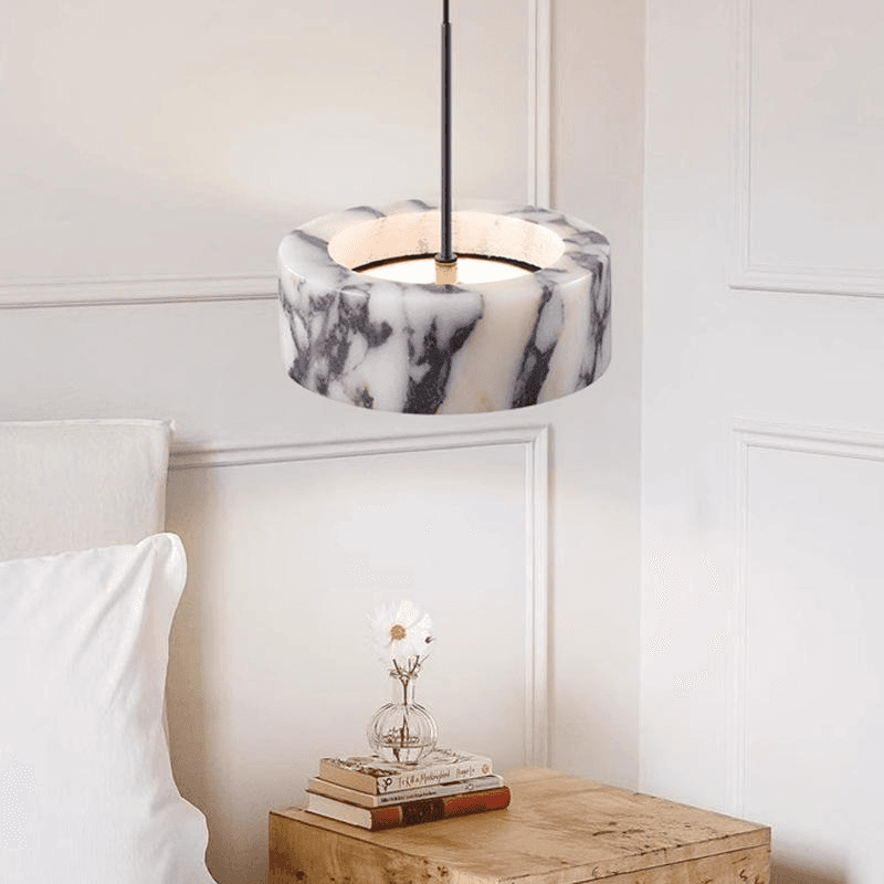 Indoor Linear Restaurant Kitchen Island Creative Marble Pendant Light Decoration Home Chandeliers Lamp, Modern Natural Marble Pendant Light, Dimmable LED Ring Hangi, operation11