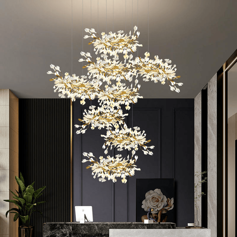 Luxury Restaurant Chandelier Artistic Ginkgo Leaves Chandelier Living Room of Villa Hotel Lobby Banquet Hall Chandelier, Custom Ginkgo Leaves Chandelier PL0918-01, Dimmable 2700K Wa, operation11