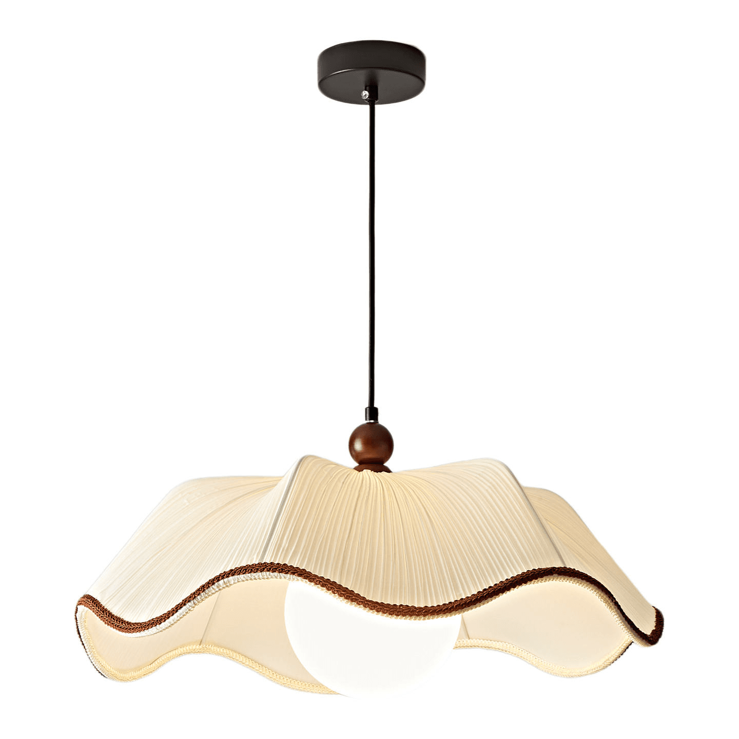 French Retro Creamy Pleated Scalloped Vintage Pendant Light Wabi-sabi Fabric Chandelier for Dining Room Hotel Bedroom, French Retro Pleated Scalloped Pendant Light, operation11