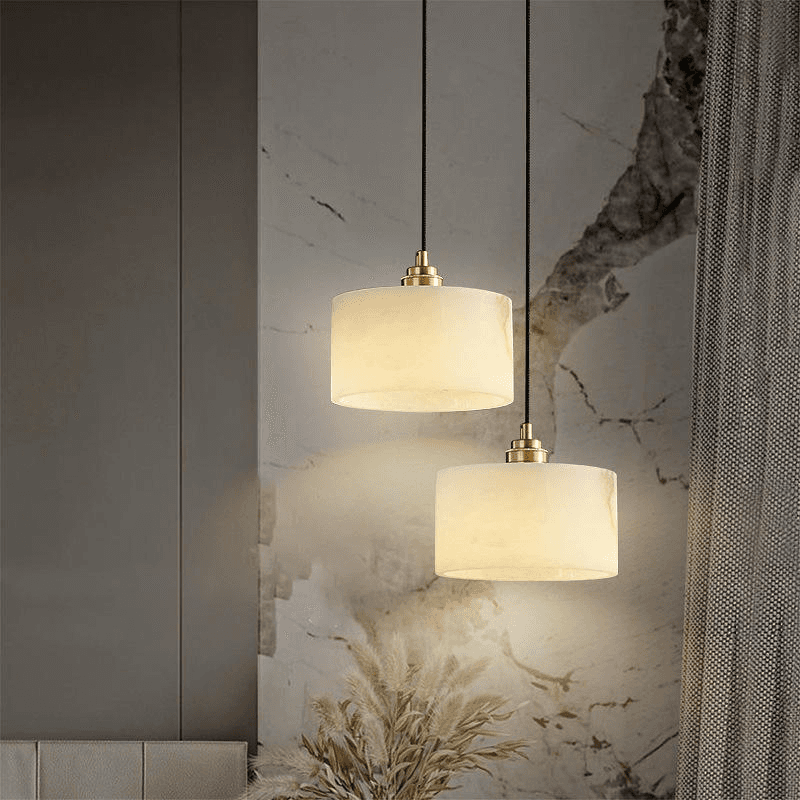 Dining Room Kitchen Lighting Modern Staircase Hanging Led White Alabaster Pendant Light Chandelier Marble Finish, operation11