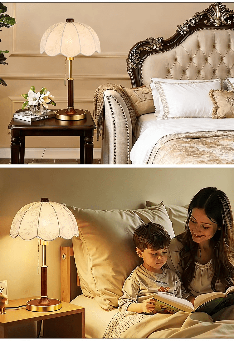 French Vintage Mid-Century Style Table Lamp Fabric Lampshade Luxury Desk Lamp for Hotel Villas Decorative Ambient Light, operation11