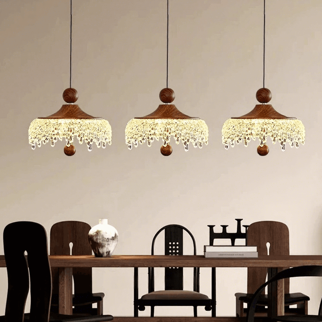 French-style Vintage Iron LED Remote Control Restaurant Chandelier Retro Walnut-colored Droplet Bedside Pendant Lamp, French Vintage Iron LED Chandelier, operation11