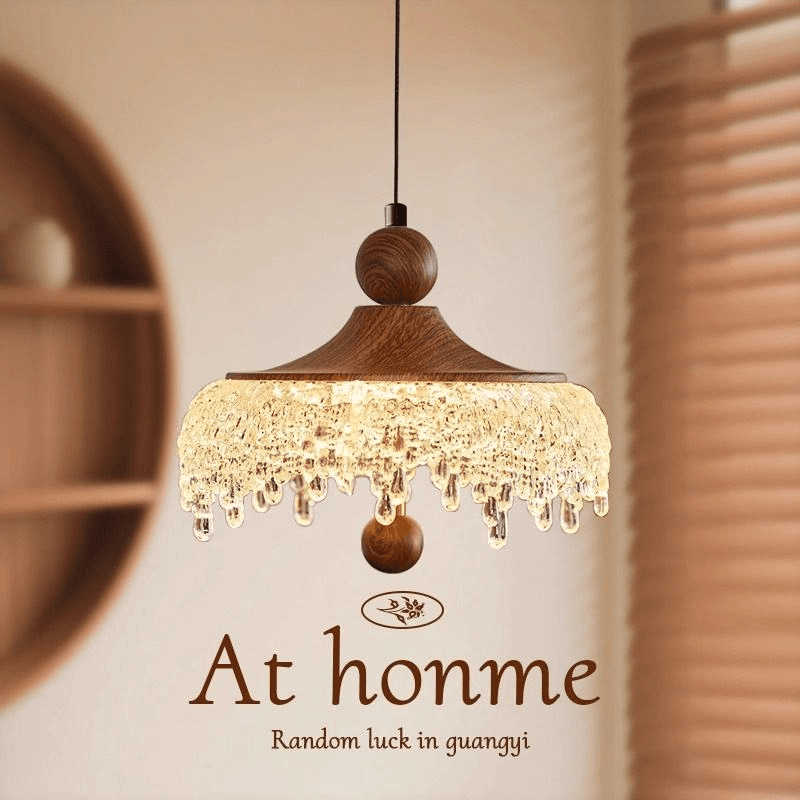 French-style Vintage Iron LED Remote Control Restaurant Chandelier Retro Walnut-colored Droplet Bedside Pendant Lamp, French Vintage Iron LED Chandelier, operation11