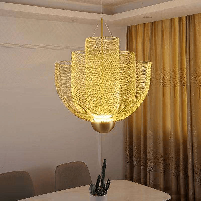 Iron Art Mesh Chandelier Metal Grid Pendant Light Italy Design Led Hang Lamp for Dining Room Restaurant, operation11